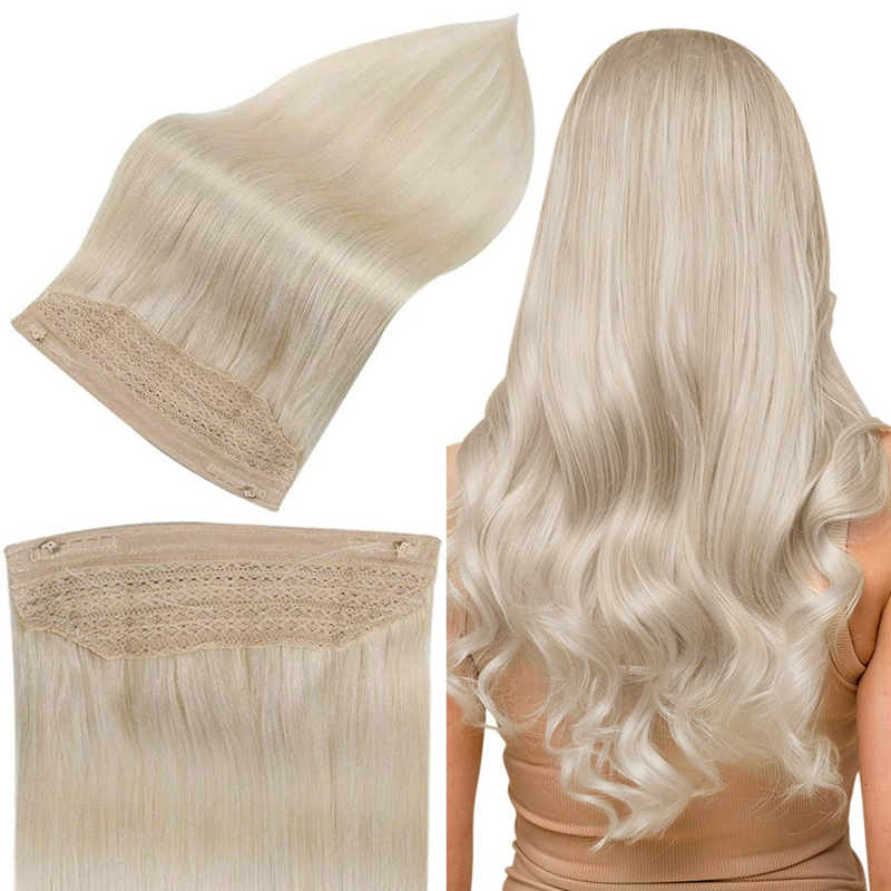 Extensiones de halo de cabello 100% humano Rubio platino #60 Extensión de alambre de 100 g