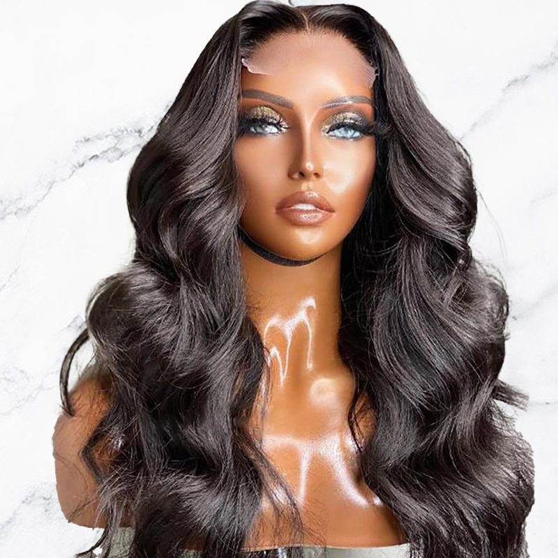 Peluca con cierre de encaje frontal 180% Cabello humano Onda del cuerpo Pelucas sin cola Pre arrancadas