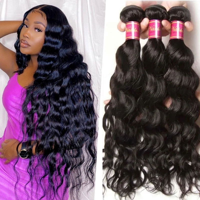 3 paquetes de extensiones de tejido de cabello postizos ondulados naturales de cabello virgen
