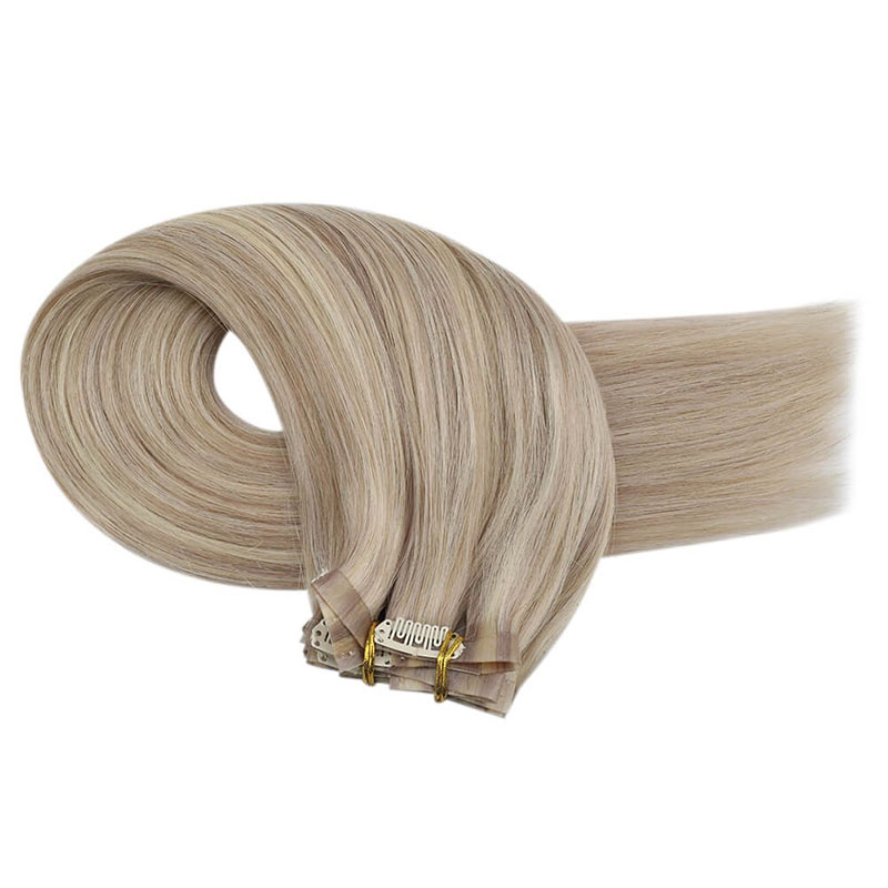 Ash Blonde PU Clip sin costuras en extensiones de cabello humano Remy (#P18/613)