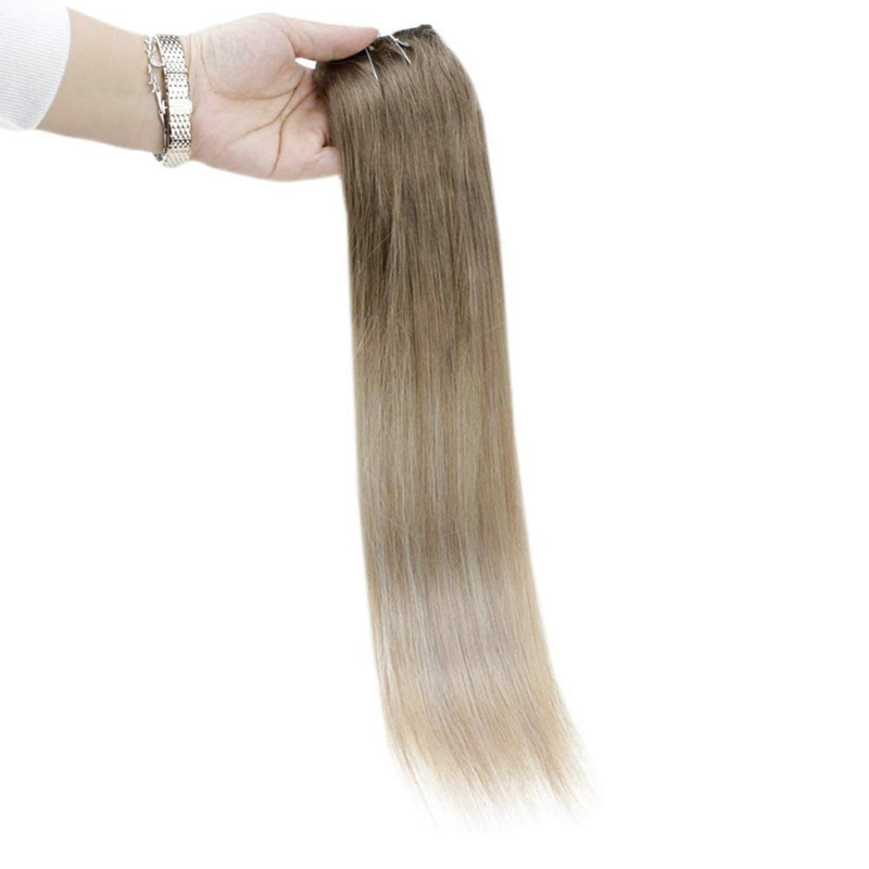Balayage Halo Extensiones de Cabello Cabello Humano Castaño y Rubio #8/60/18