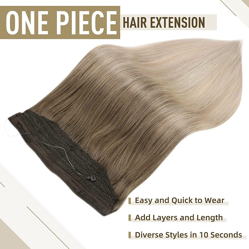 Balayage Halo Extensiones de Cabello Cabello Humano Castaño y Rubio #8/60/18