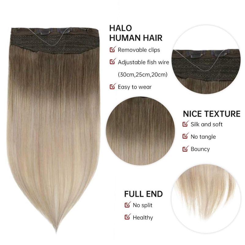 Balayage Halo Extensiones de Cabello Cabello Humano Castaño y Rubio #8/60/18