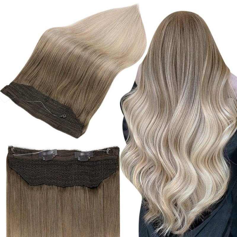 Balayage Halo Extensiones de Cabello Cabello Humano Castaño y Rubio #8/60/18