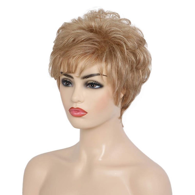 Pelucas sintéticas rubias para mujer Pelucas diarias con corte Pixie de colores mezclados