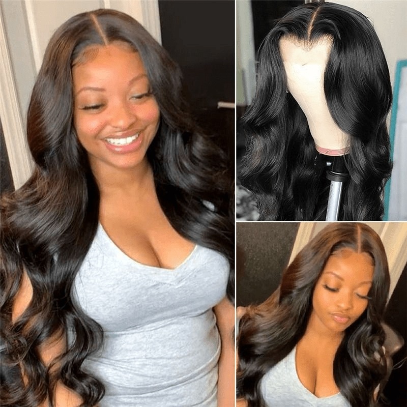 Peluca de encaje transparente con cierre 4x4 Onda del cuerpo Pelucas de cabello humano sin cola