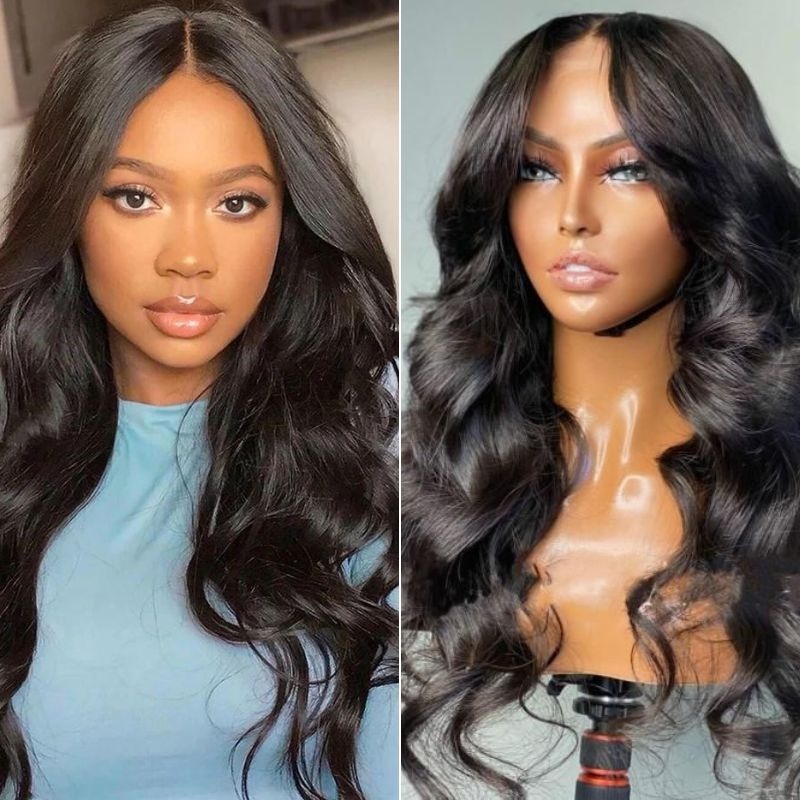Peluca de encaje transparente con cierre 4x4 Onda del cuerpo Pelucas de cabello humano sin cola