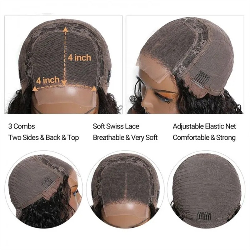 Peluca de encaje transparente con cierre 4x4 Onda del cuerpo Pelucas de cabello humano sin cola