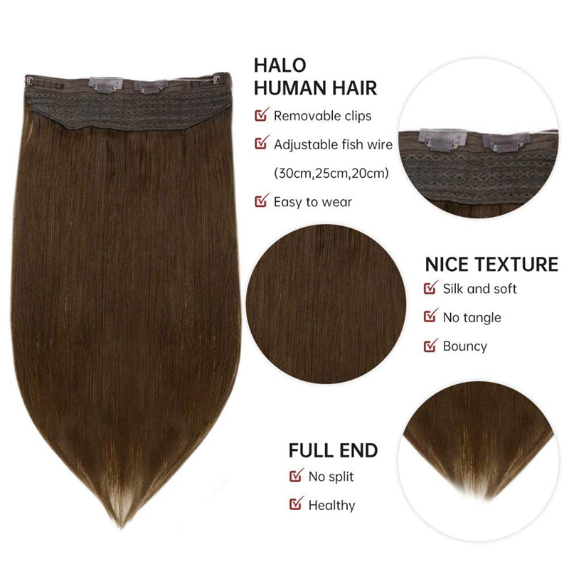 Extensiones invisibles del pelo del halo de la extensión 100g del halo del cabello humano del marrón oscuro #4