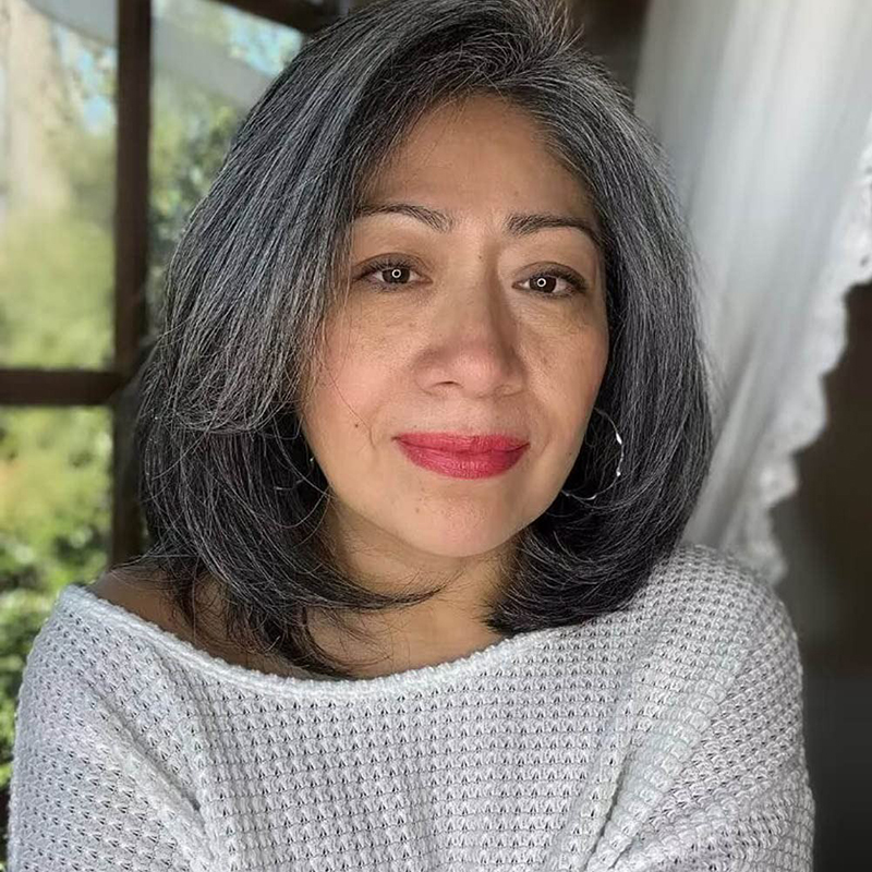 Peluca de pelo humano gris Bob Peluca de pelo liso de sal y pimienta 150% 10 pulgadas
