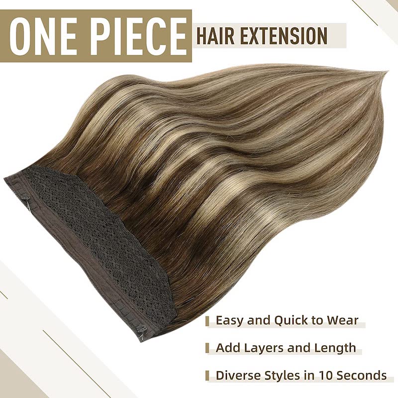 Extensiones de cabello Halo Extensiones de alambre de pescado rubio resaltado marrón #4/27/4
