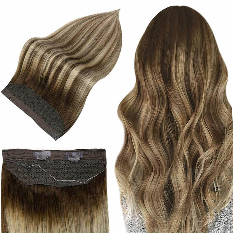 Extensiones de cabello Halo Extensiones de alambre de pescado rubio resaltado marrón #4/27/4