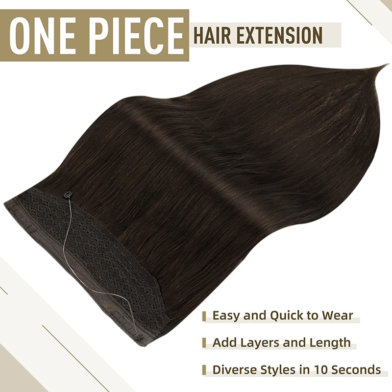 Extensiones de cabello Halo Marrón más oscuro #2 Extensiones de alambre de pescado invisibles