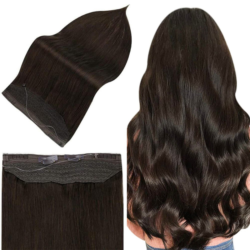 Extensiones de cabello Halo Marrón más oscuro #2 Extensiones de alambre de pescado invisibles