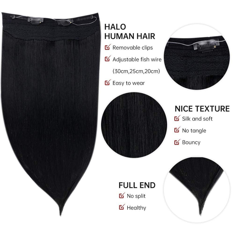Extensiones de cabello humano Halo 100g Negro azabache #1 Extensiones de cabello invisibles Halo