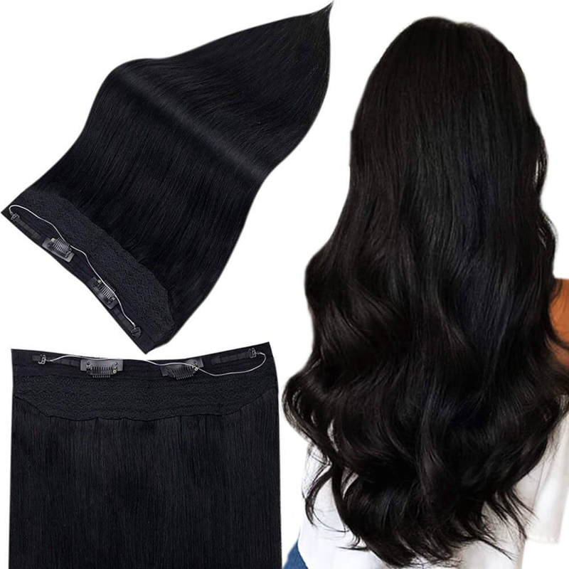 Extensiones de cabello humano Halo 100g Negro azabache #1 Extensiones de cabello invisibles Halo