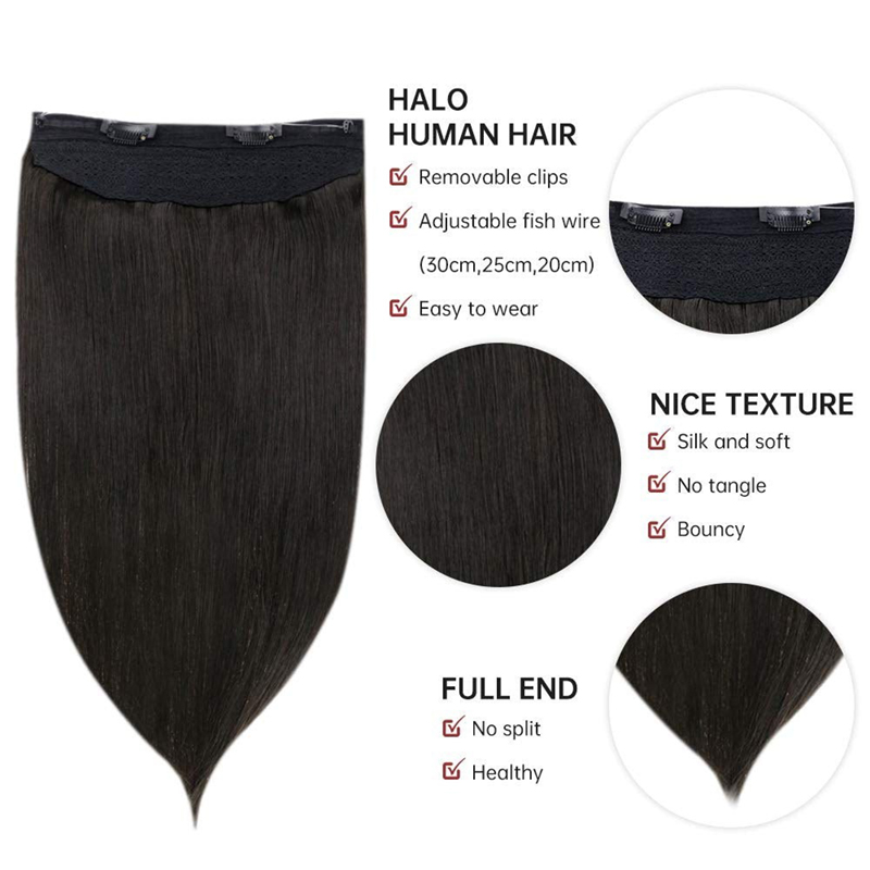 Extensiones de cabello humano Halo, 100 g, color negro apagado, #1B, extensiones de cabello invisibles Halo