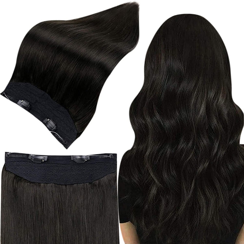 Extensiones de cabello humano Halo, 100 g, color negro apagado, #1B, extensiones de cabello invisibles Halo