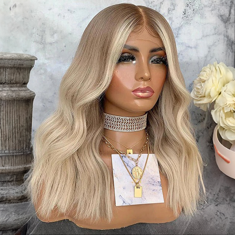 Resalte Ash Blonde Ondulado 13x4 Peluca de encaje Peluca de cabello humano de encaje frontal sin cola