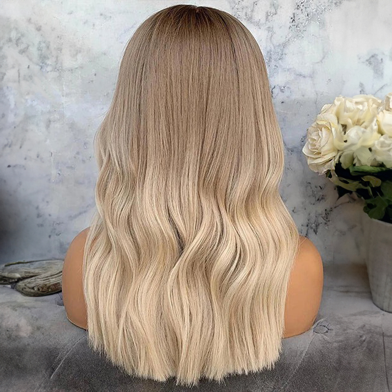 Resalte Ash Blonde Ondulado 13x4 Peluca de encaje Peluca de cabello humano de encaje frontal sin cola