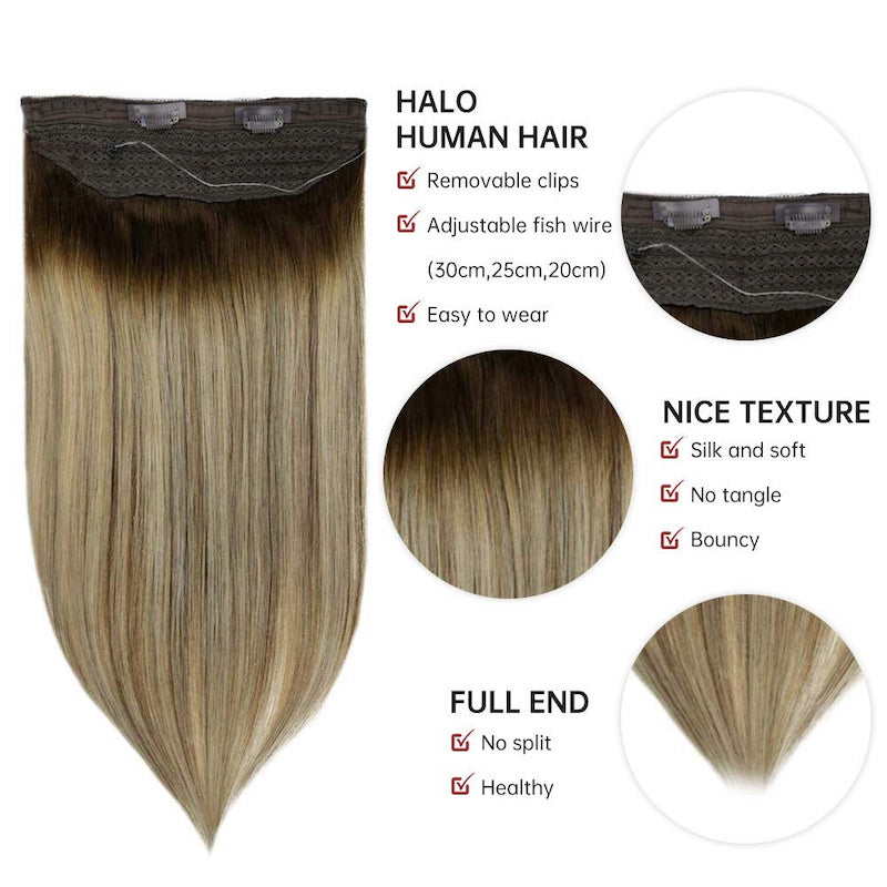 Extensiones de cabello rubio resaltado Extensiones de alambre de pescado marrón #4/24/4