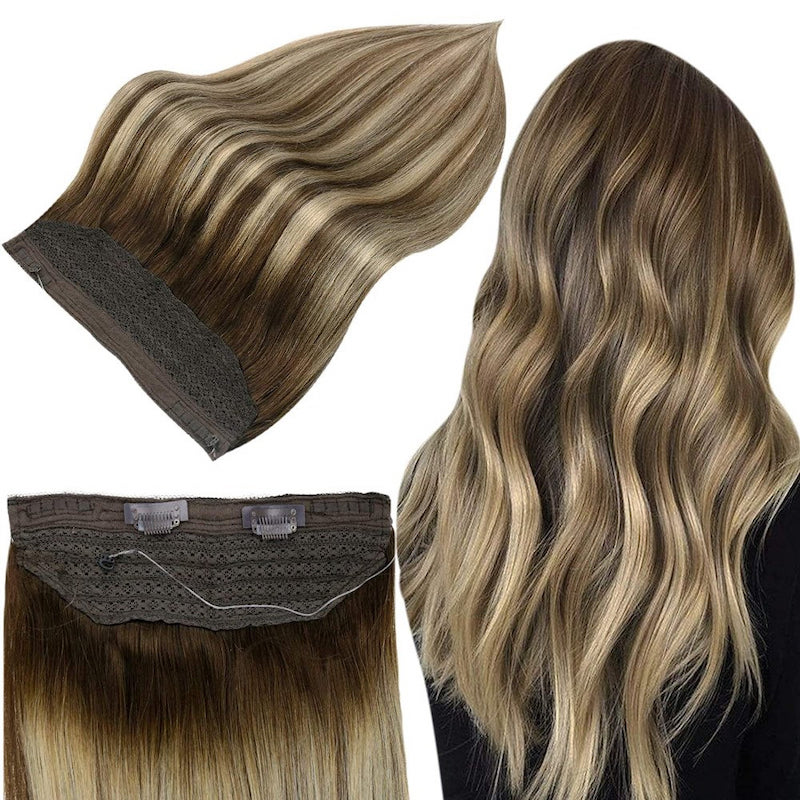 Extensiones de cabello rubio resaltado Extensiones de alambre de pescado marrón #4/24/4