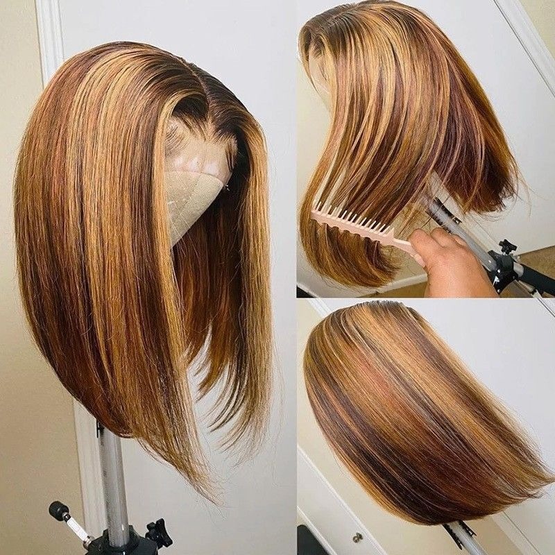 Resalte Bob Peluca Cabello humano Miel Rubio Bob Pre ​​desplumado con pelo de bebé