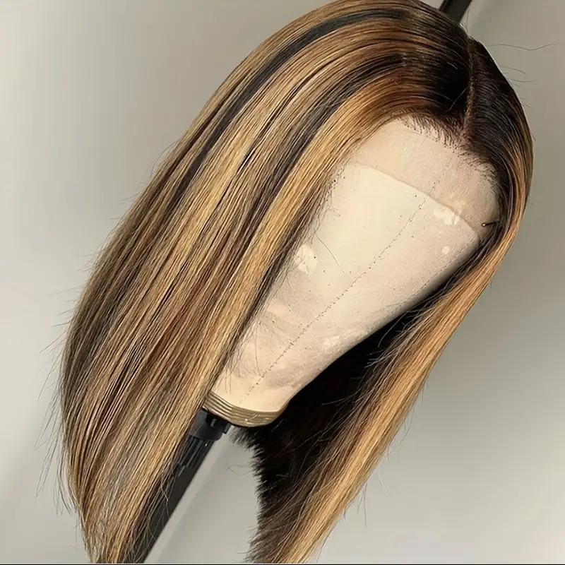 Resalte Bob Peluca Cabello humano Miel Rubio Bob Pre ​​desplumado con pelo de bebé