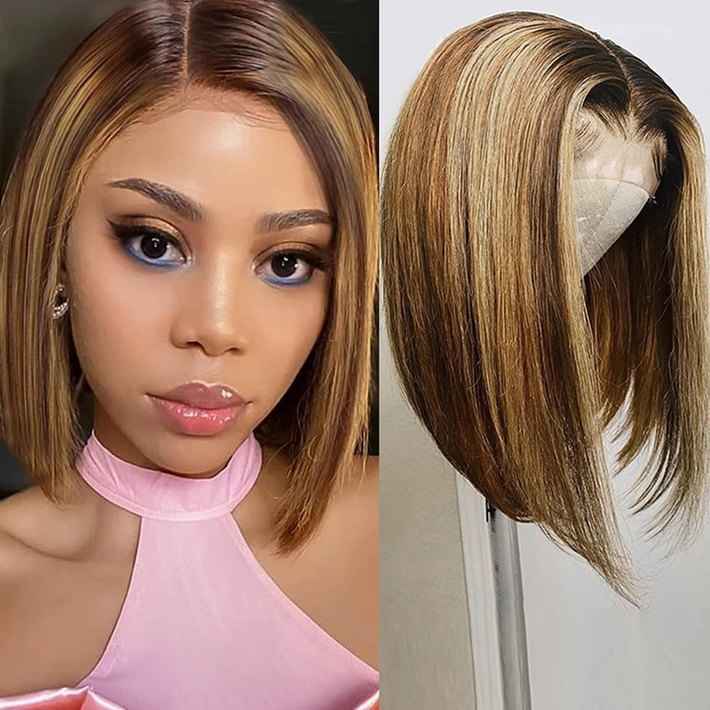 Resalte Bob Peluca Cabello humano Miel Rubio Bob Pre ​​desplumado con pelo de beb&eacute;