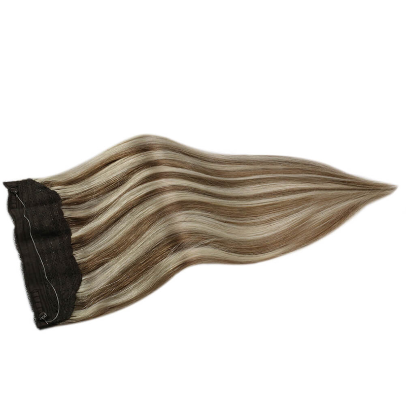 Resalte la extensión del cabello Halo Extensiones de alambre de pescado humano real #P8/60