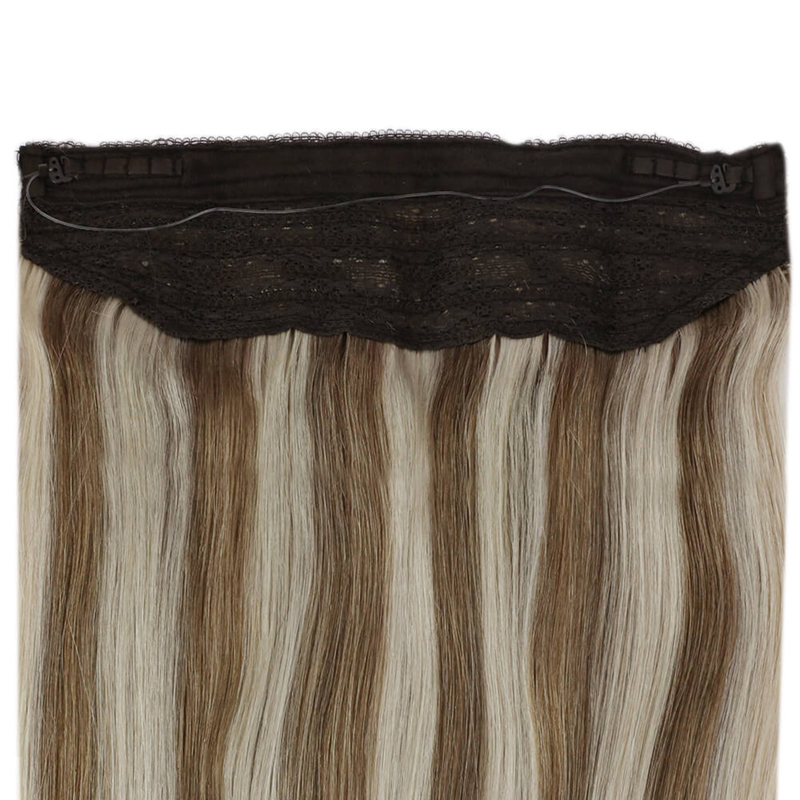 Resalte la extensión del cabello Halo Extensiones de alambre de pescado humano real #P8/60