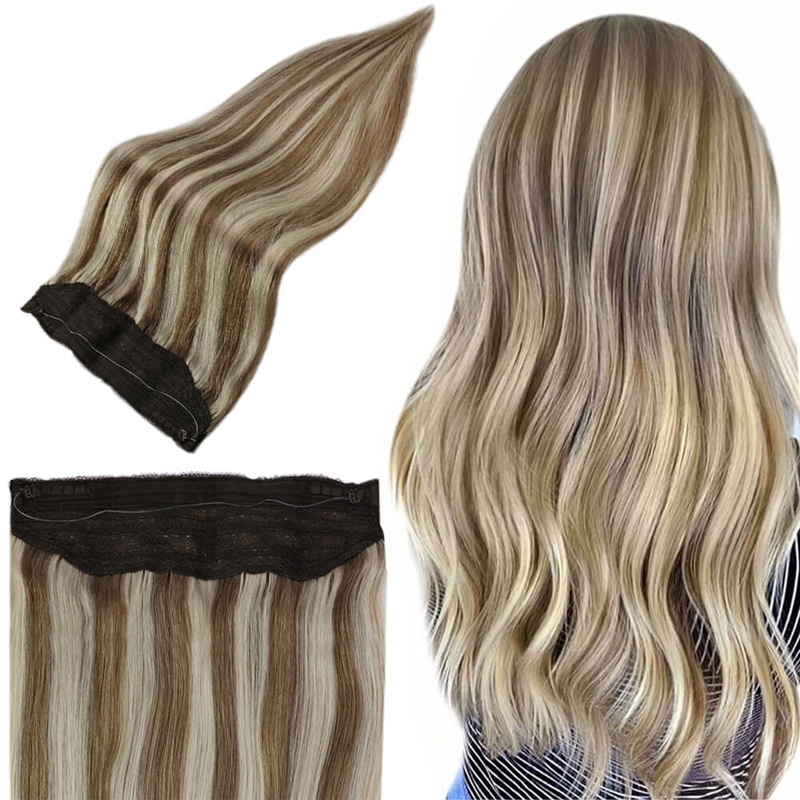 Resalte la extensión del cabello Halo Extensiones de alambre de pescado humano real #P8/60
