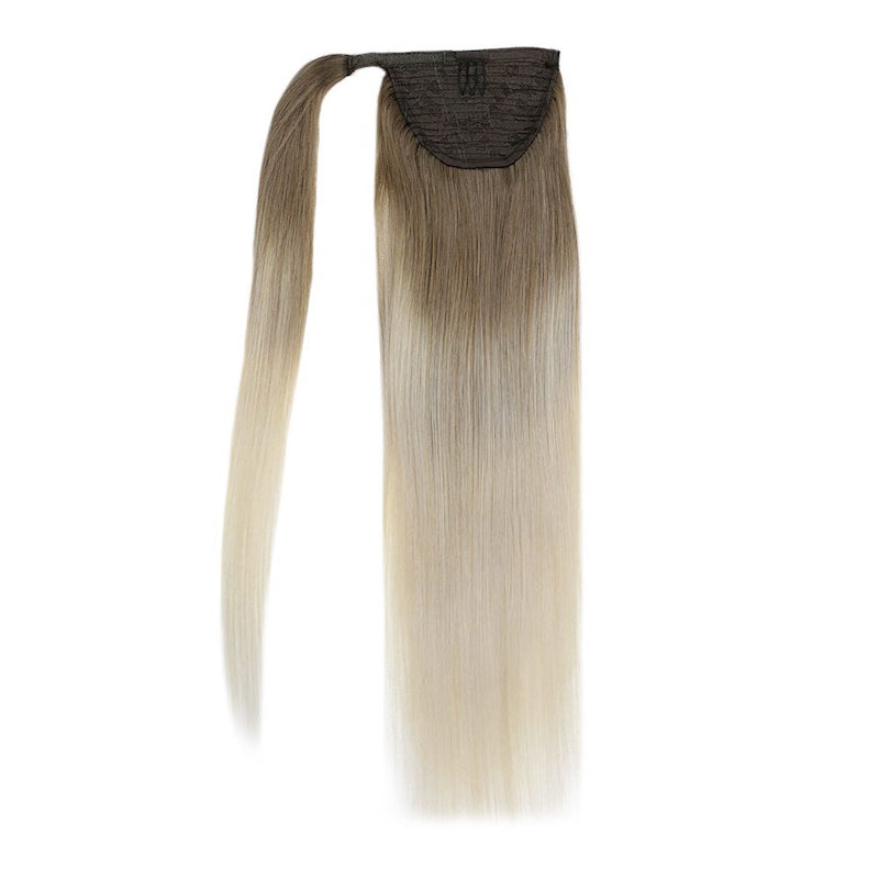 Extensiones de cola de caballo de cabello humano Balayage #8/60 Clip envolvente en 100G