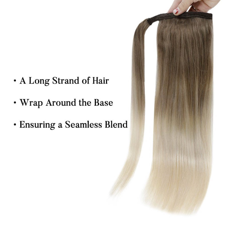 Extensiones de cola de caballo de cabello humano Balayage #8/60 Clip envolvente en 100G