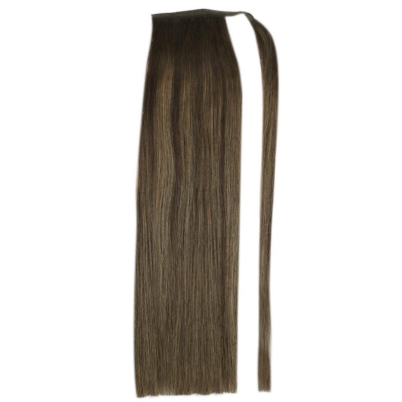 Extensiones de cola de caballo de cabello humano, reflejos Balayage #2/8/2 100G rectos