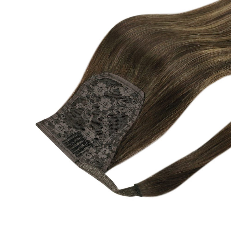 Extensiones de cola de caballo de cabello humano, reflejos Balayage #2/8/2 100G rectos
