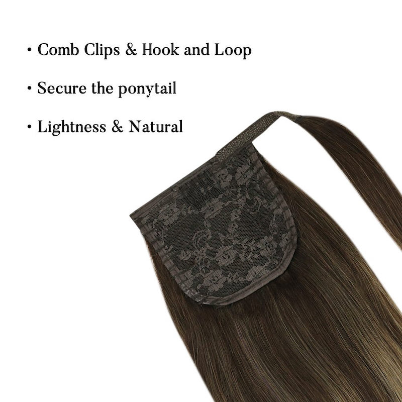 Extensiones de cola de caballo de cabello humano, reflejos Balayage #2/8/2 100G rectos