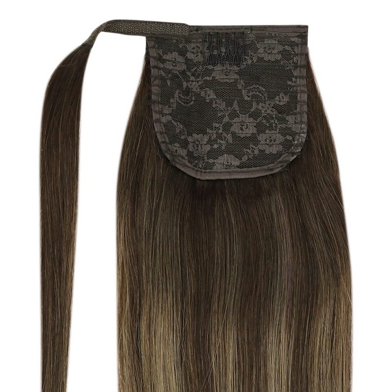 Extensiones de cola de caballo de cabello humano, reflejos Balayage #2/8/2 100G rectos