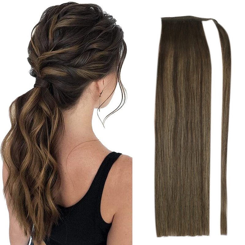 Extensiones de cola de caballo de cabello humano, reflejos Balayage #2/8/2 100G rectos