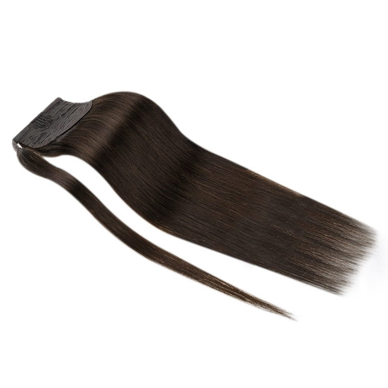 Extensiones de cola de caballo de cabello humano envueltas alrededor del clip en 100G #2 Marrón más oscuro
