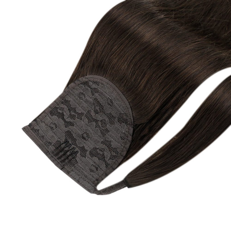 Extensiones de cola de caballo de cabello humano envueltas alrededor del clip en 100G #2 Marrón más oscuro