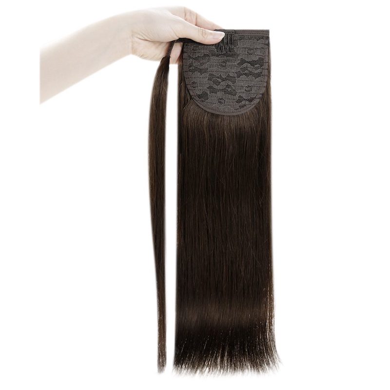 Extensiones de cola de caballo de cabello humano envueltas alrededor del clip en 100G #2 Marrón más oscuro