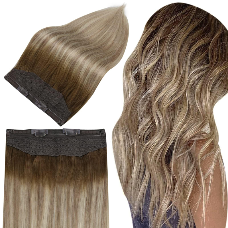 Extensiones de cabello de alambre invisible Cabello humano Ombre Marrón y Rubio 100g