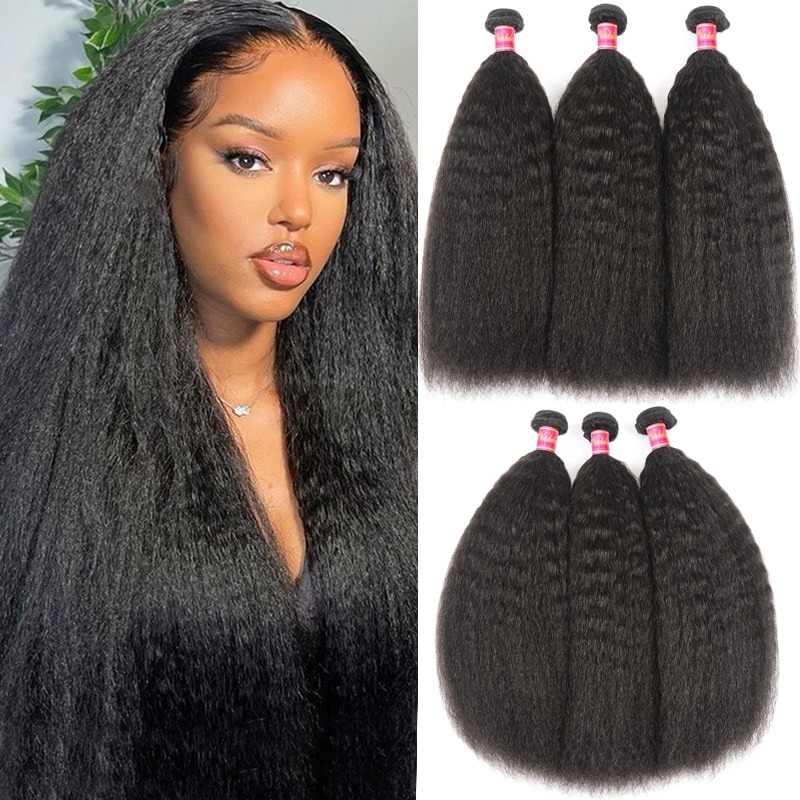 La armadura rizada del pelo recto 3 paquetes extensiones de la trama del cabello humano de la Virgen