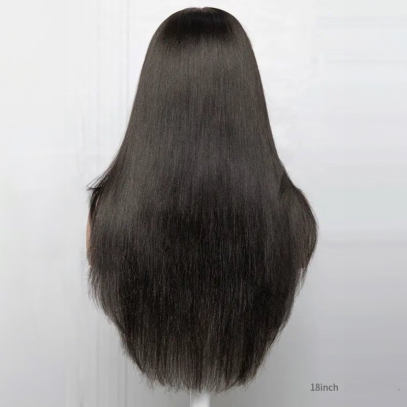 Peluca de encaje despistado con parte media recta Yaki de corte en capas 100% cabello humano
