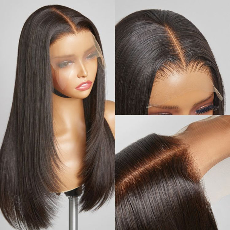 Peluca de encaje despistado con parte media recta Yaki de corte en capas 100% cabello humano
