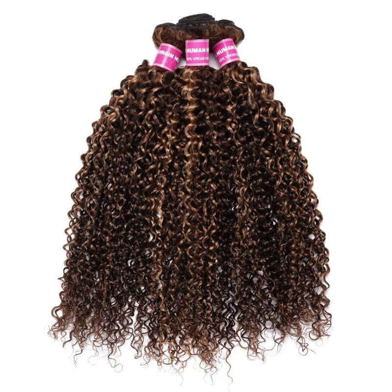 Paquetes de cabello Honey Blonde Highlight Curly 3 paquetes de tejido de cabello humano