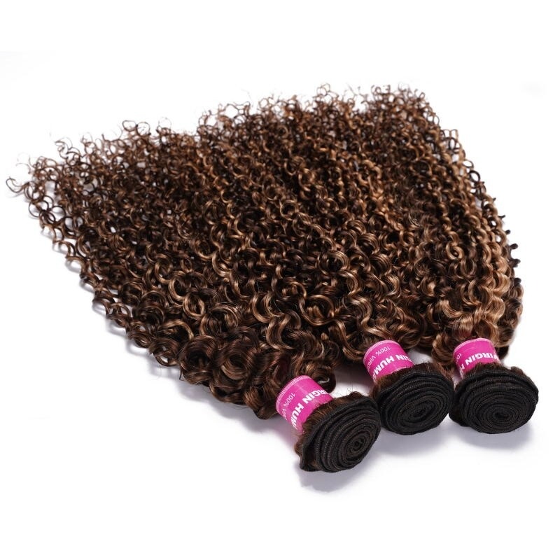 Paquetes de cabello Honey Blonde Highlight Curly 3 paquetes de tejido de cabello humano