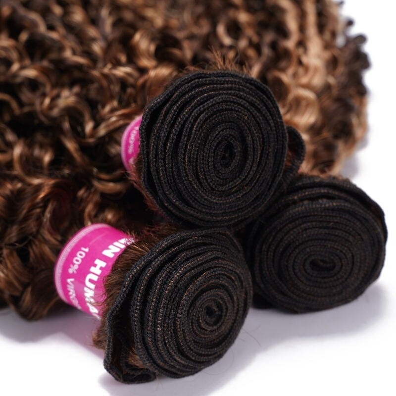 Paquetes de cabello Honey Blonde Highlight Curly 3 paquetes de tejido de cabello humano