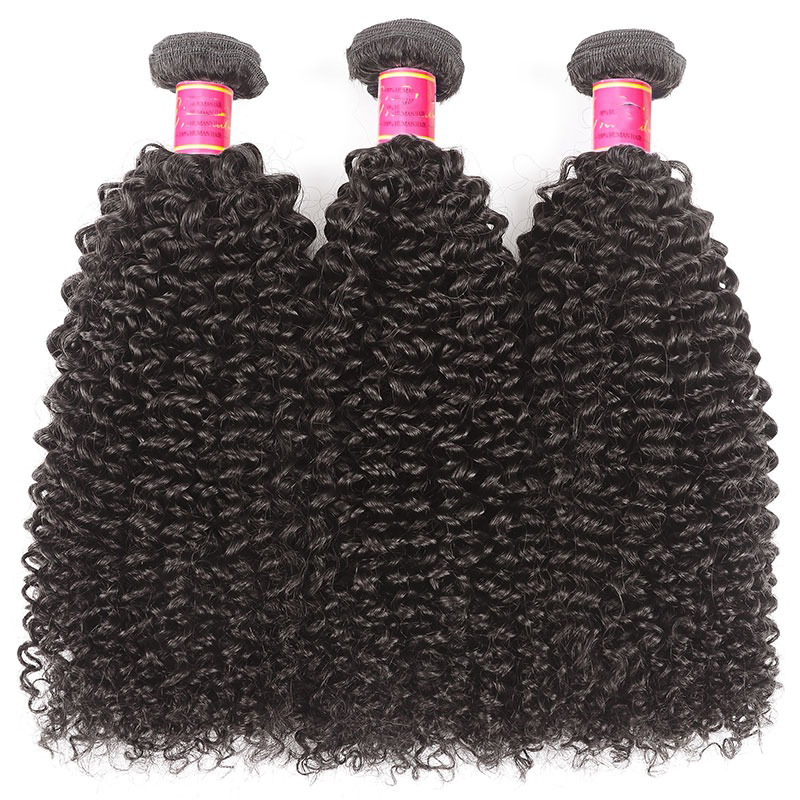 La armadura rizada del pelo rizado 3 paquetes extensiones de la trama del cabello humano